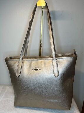 RARE - Coach Rose Platinum Leather Avenue Tote Like New